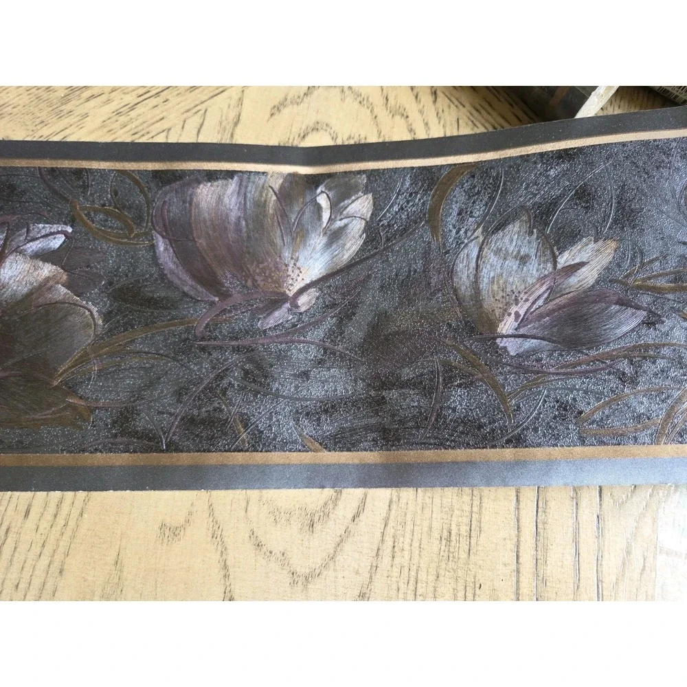 Imperial Wallpaper Border Lot Of 3 Black Purple Shiny NOS New #WB4098 Floral